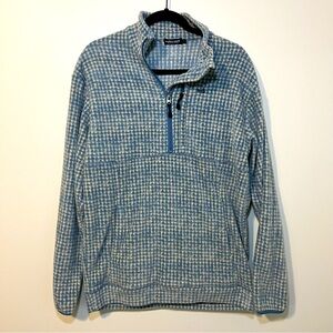 Southern Marsh Light Blue and White Houndstooth Quarter-Zip Sweater